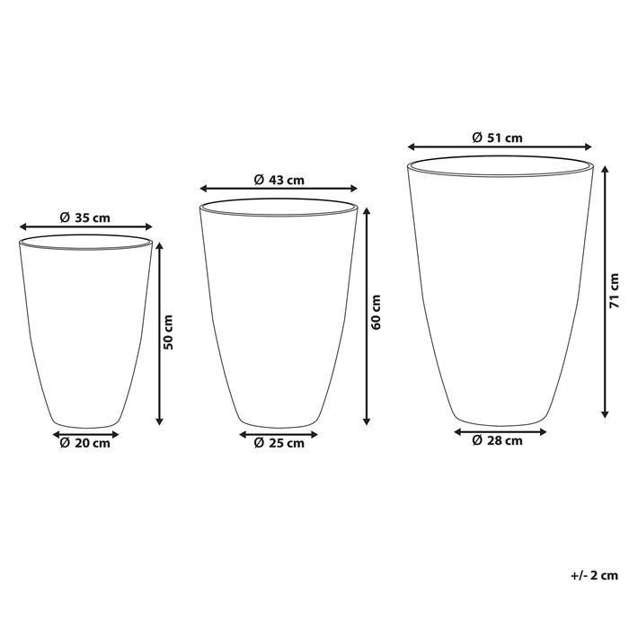 Beliani CAMIA Set van 3 bloempotten Grijs