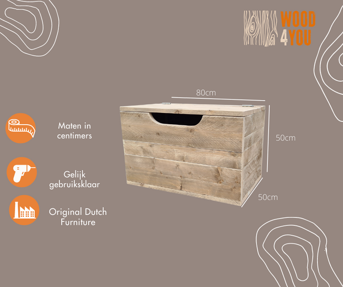 Wood4you - Speelgoedkist - Kick - Steigerhout 90Lx50Hx50D cm -