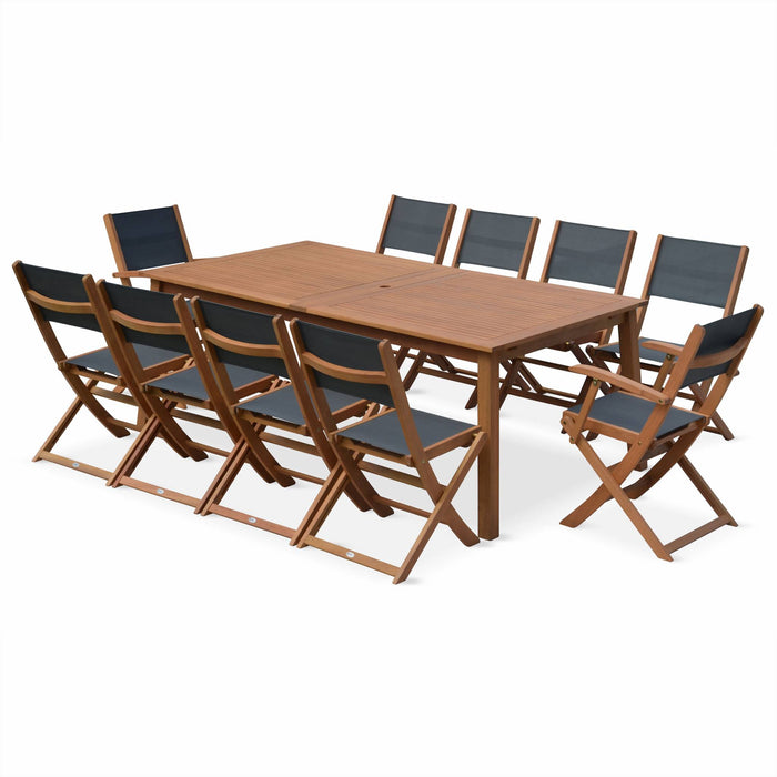 sweeek - Uitschuifbare houten tuintafel, 10 stoelen