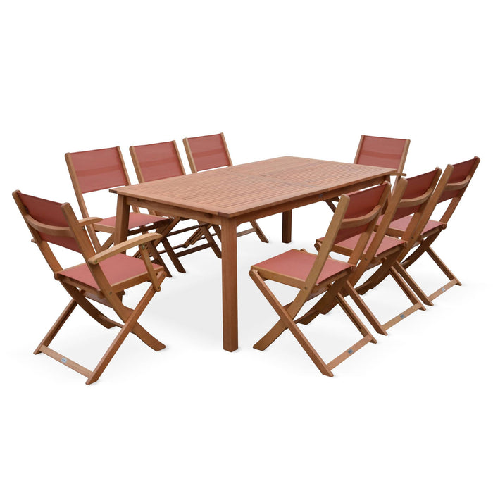 sweeek - Uitschuifbare houten tuintafel, 8 stoelen