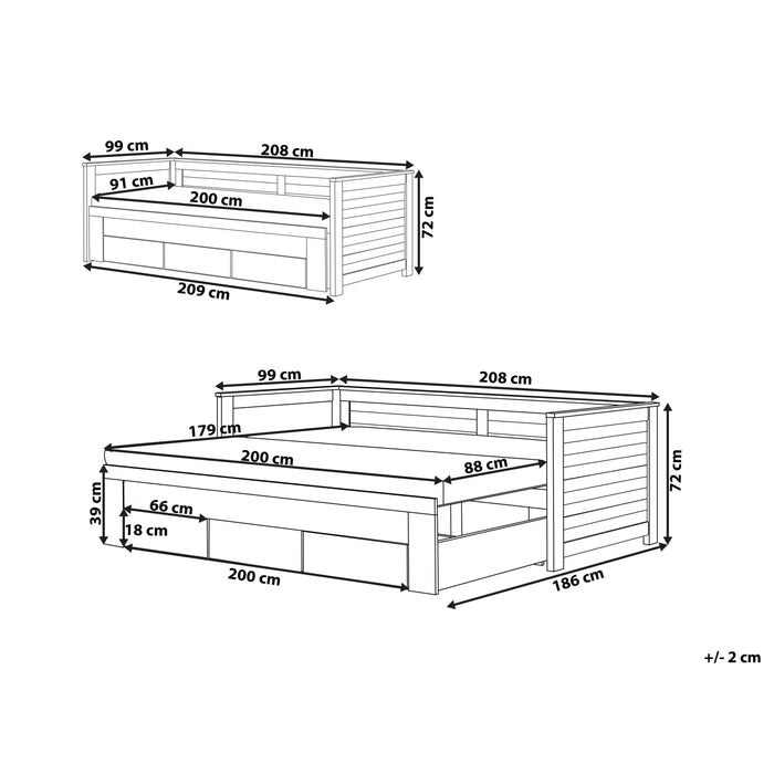 Beliani - CAHORS - Onderschuifbed - Grijs - 90 x 200 cm - Rubberhout