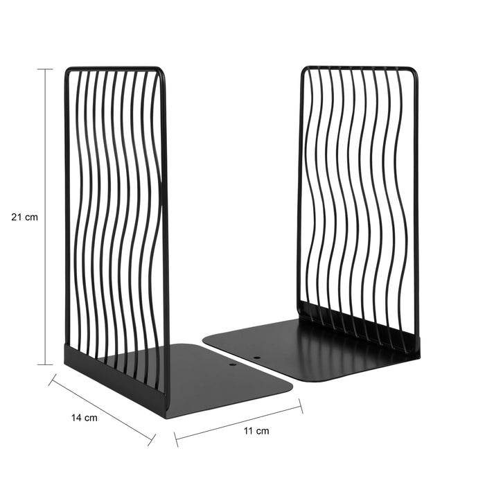 QUVIO Boekenstandaard golvend metaal 1 paar- Zwart