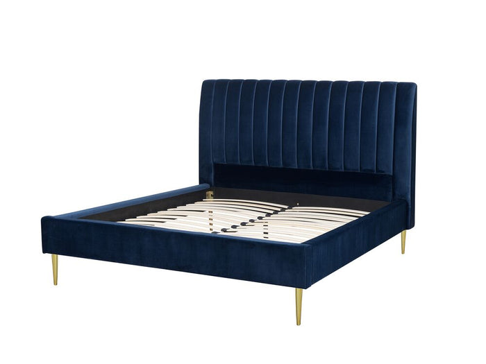 Beliani - MARVILLE - Tweepersoonsbed - Blauw - 160 x 200 cm - Fluweel