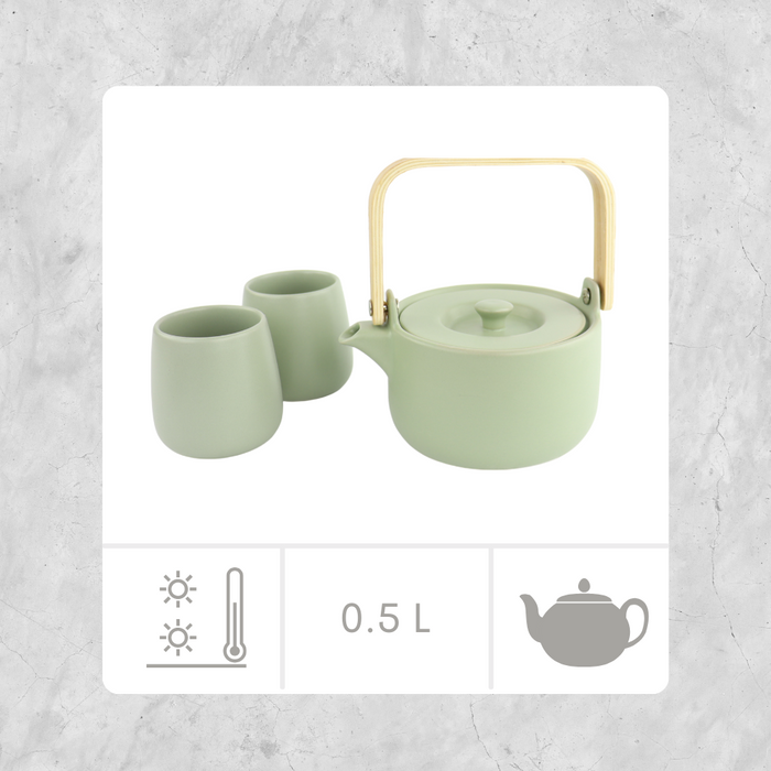 Orange85 Theepot Mint 50cl met 2 Kopjes Aardewerk Bamboe