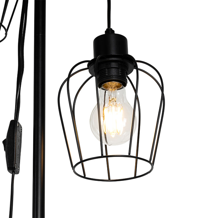 QAZQA Landelijke vloerlamp zwart met hout 2-lichts - Stronk