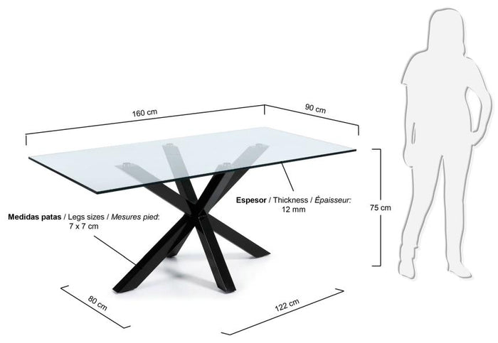 Kave Home Argo Eettafel - 160 x 90 cm - Glas / Zwart
