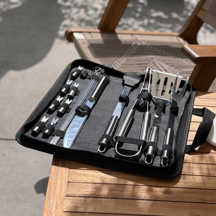 Krumble BBQ set 18-delig in opbergtas RVS