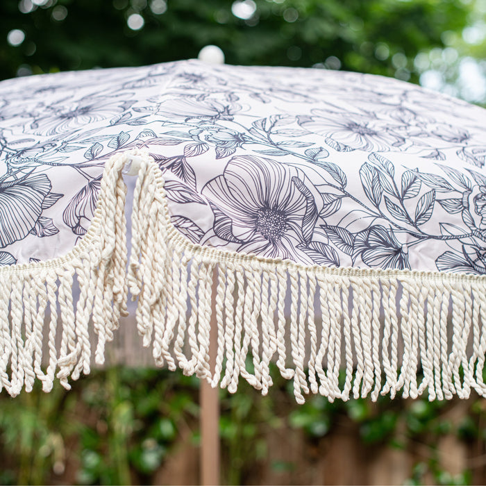 by fonQ basic Tassel Parasol Ø 200 cm - Blue Fleurs