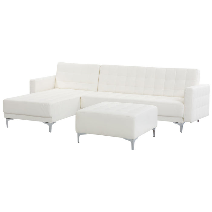 Beliani-ABERDEEN-Hoekslaapbank ottomaan-Wit-Rechts-267 cm-Kunstleer