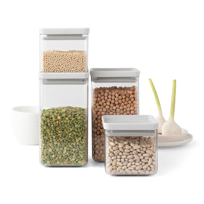Brabantia Tasty+ Stapelbare Voorraadbus Set van 4 - 2 x 0,7 en 2 x 1,6 L - Wit