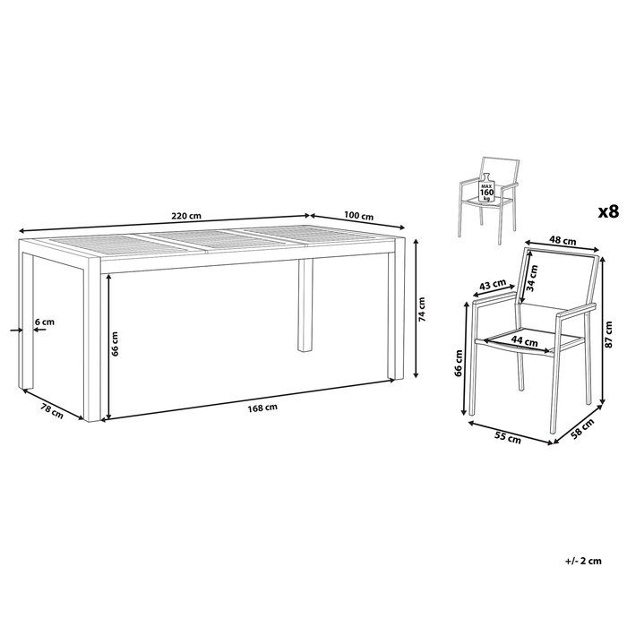 Beliani - GROSSETO - Tuinset voor 8 - Beige - RVS