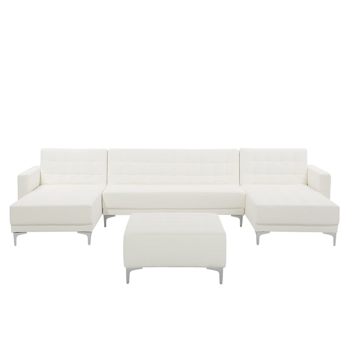 Beliani-ABERDEEN-Bank U-vormig met hocker-Wit-5 persoons- Kunstleer