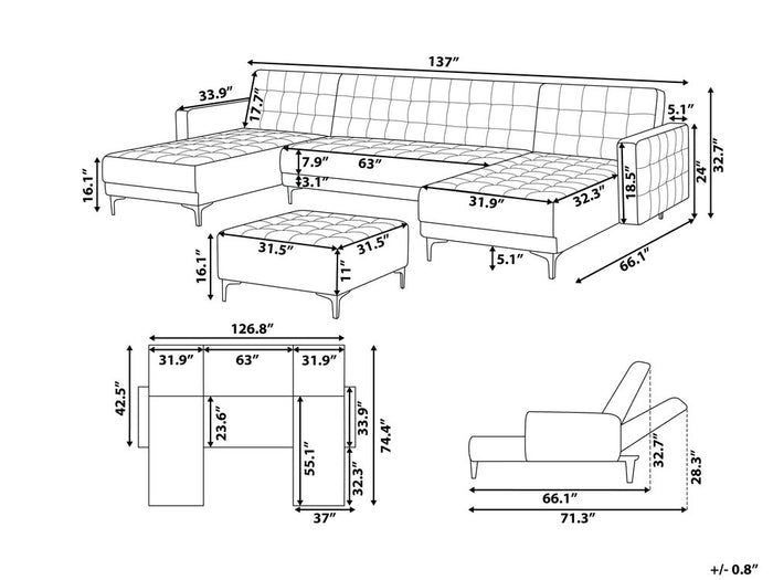 Beliani-ABERDEEN-Bank U-vormig met hocker-Wit-5 persoons- Kunstleer