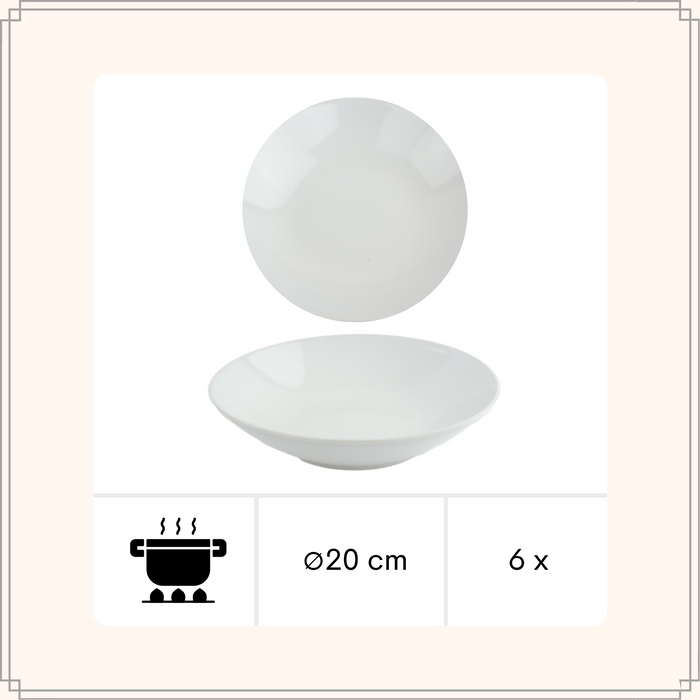 OTIX Diepe Borden Bordenset Wit Pastaborden Soepborden 6 stuks 20cm...