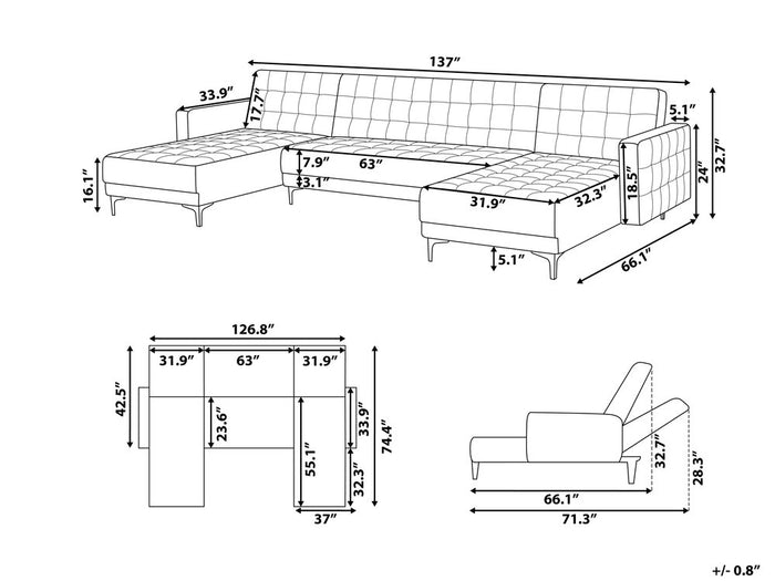 Beliani-ABERDEEN-Bank U-vormig-Wit-5 persoons-Universeel-Kunstleer