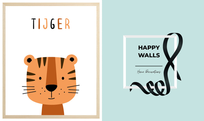 Happy Walls - Baby Tijger in mooie houten Fotolijst - A3 formaat