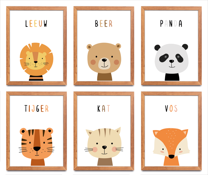 Happy Walls - Babykamer Posters - Set van 6 Dieren
