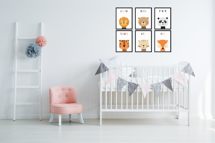Happy Walls - Babykamer Posters - Set van 6 Dieren