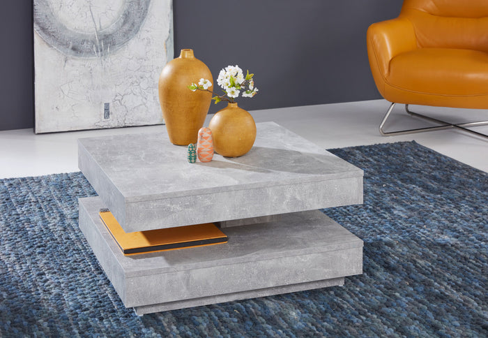 Hioshop Erano salontafel draaibaar tafelblad en 1 plank beton decor