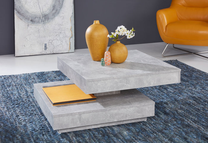 Hioshop Erano salontafel draaibaar tafelblad en 1 plank beton decor