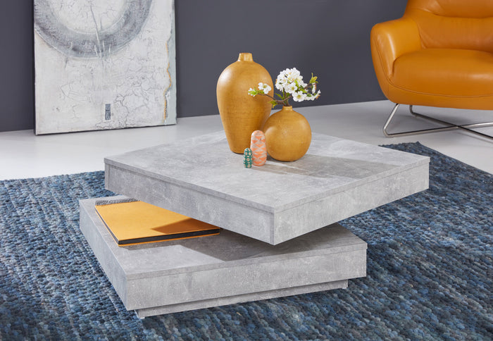 Hioshop Erano salontafel draaibaar tafelblad en 1 plank beton decor