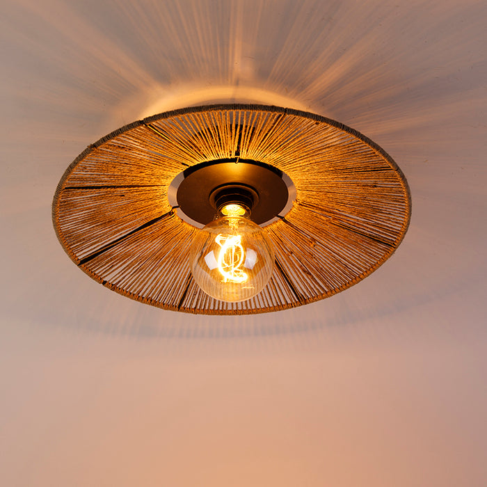 QAZQA Landelijke plafondlamp zwart met touw - Sacha