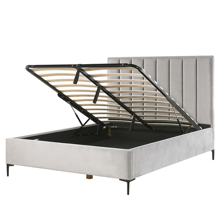 Beliani-SEZANNE -Bed met opbergruimte-Lichtgrijs-160 x 200 cm-Fluweel