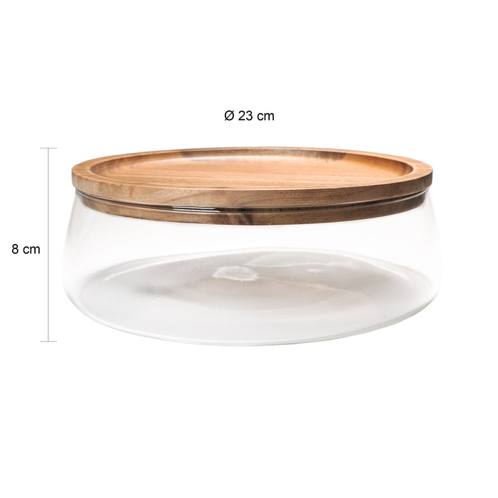 QUVIO Glazen opbergbakje met houten deksel