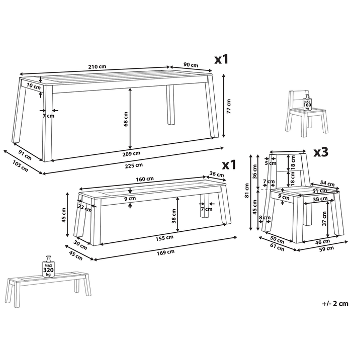 Beliani-LIVORNO -Tuinset voor 6 3 stoelen en bank-Lichthout-Acaciahout