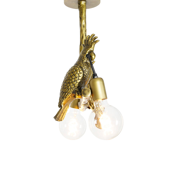 QAZQA Vintage plafondlamp messing 2-lichts - Animal Papegoje