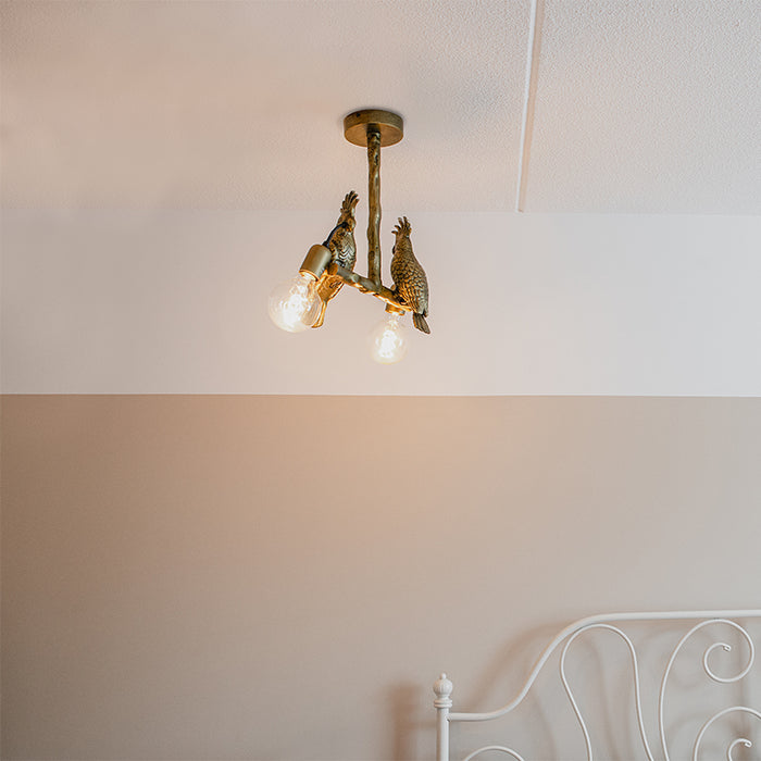 QAZQA Vintage plafondlamp messing 2-lichts - Animal Papegoje