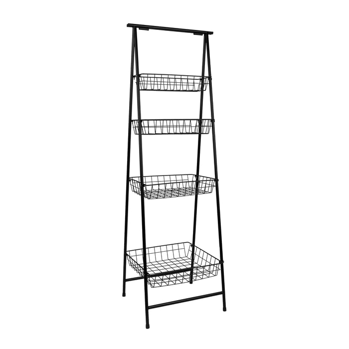 QUVIO Opbergrek met 4 bakken - Metaal - Zwart