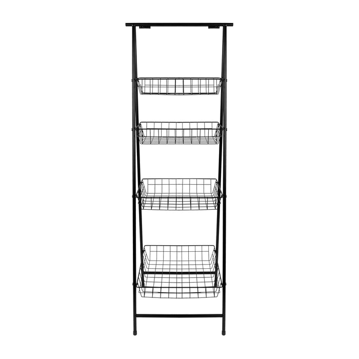 QUVIO Opbergrek met 4 bakken - Metaal - Zwart