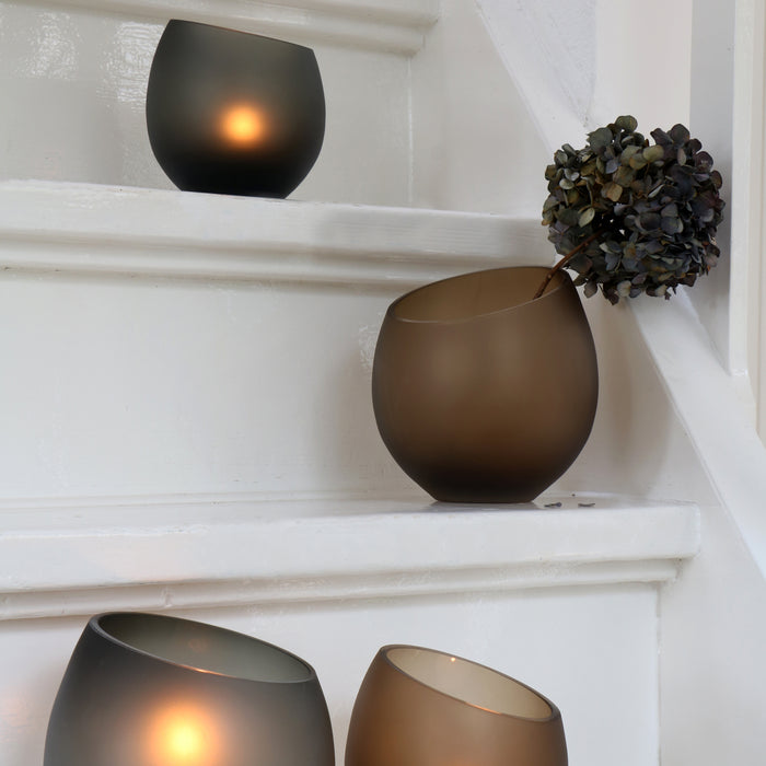 Vase The World Moho Waxinelichthouder - H 13 x Ø 12,5 cm - Set van 2 - Satin Grey