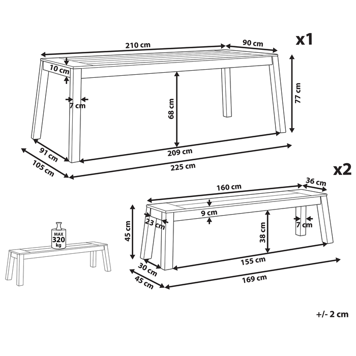 Beliani-LIVORNO -Tuinset voor 6 2 banken-Lichte houtkleur-Acaciahout