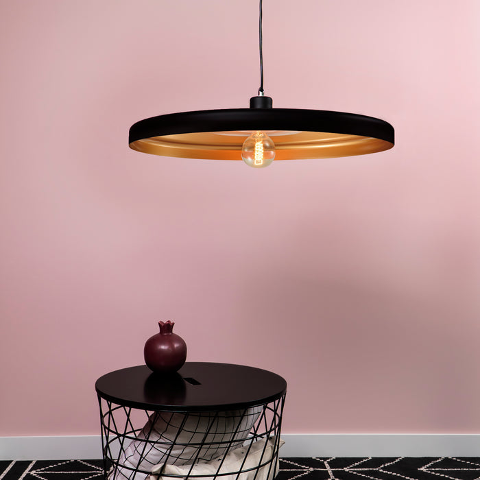 QUVIO Hanglamp rond zwart met gouden binnenkant -