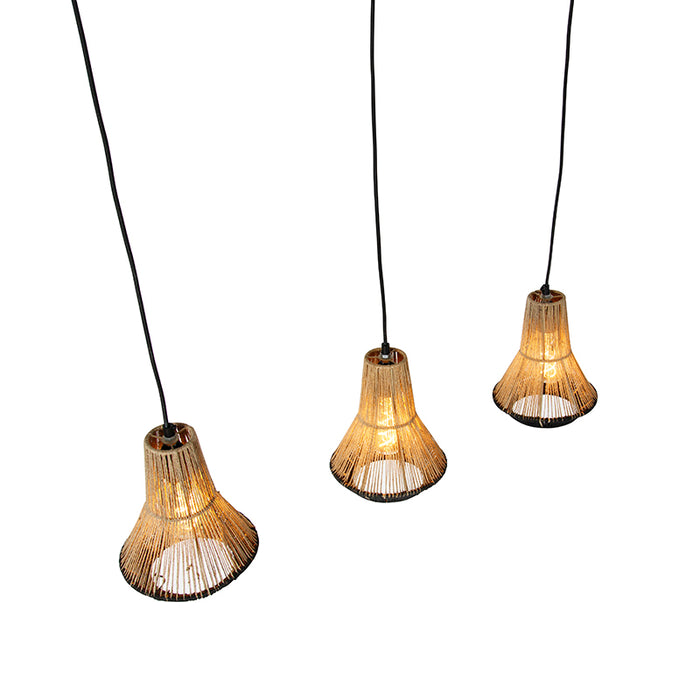 QAZQA Landelijke hanglamp zwart met touw 19 cm 3-lichts - Jenthe