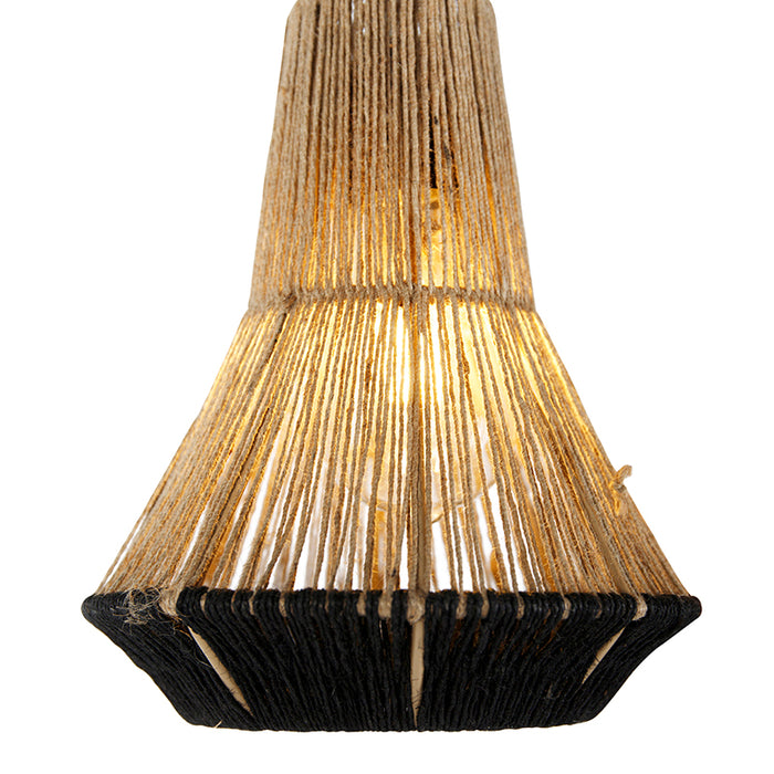 QAZQA Landelijke hanglamp zwart met touw 19 cm 3-lichts - Jenthe