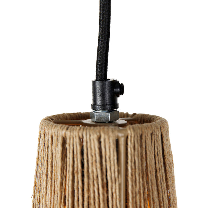 QAZQA Landelijke hanglamp zwart met touw 19 cm 3-lichts - Jenthe