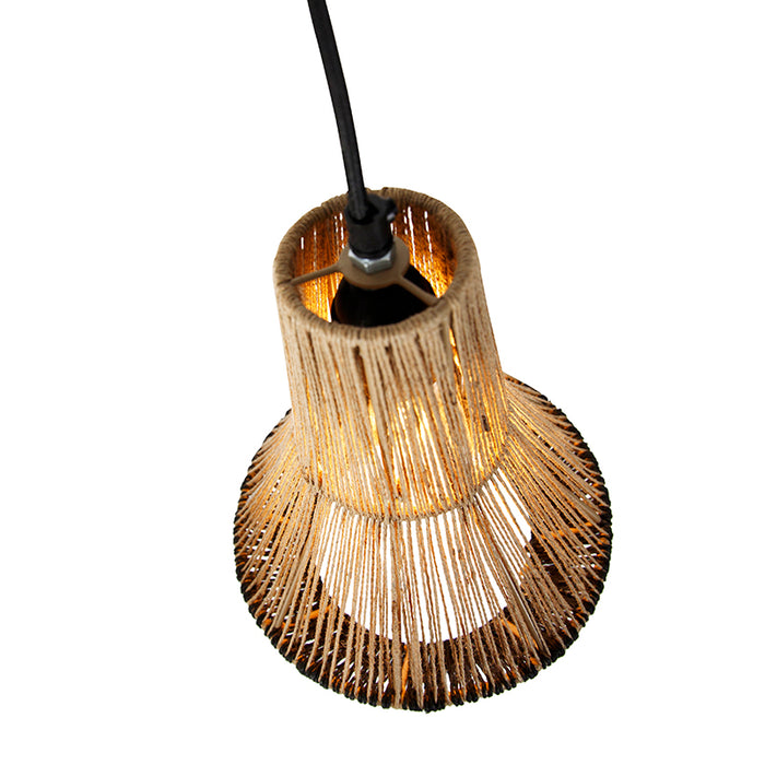 QAZQA Landelijke hanglamp zwart met touw 19 cm 3-lichts - Jenthe