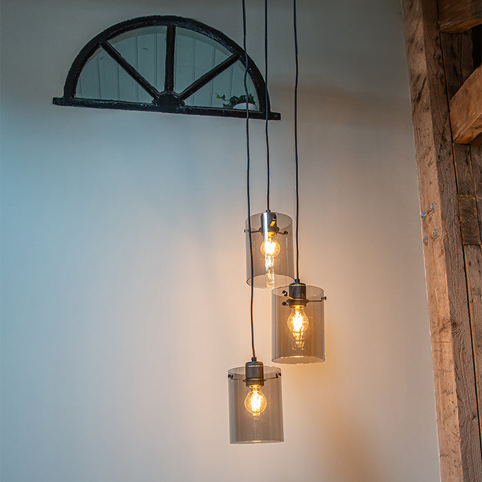 QAZQA Design hanglamp zwart met smoke glas 3-lichts - Dome