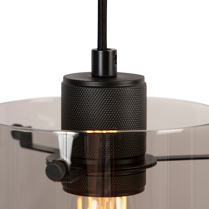 QAZQA Design hanglamp zwart met smoke glas 3-lichts - Dome