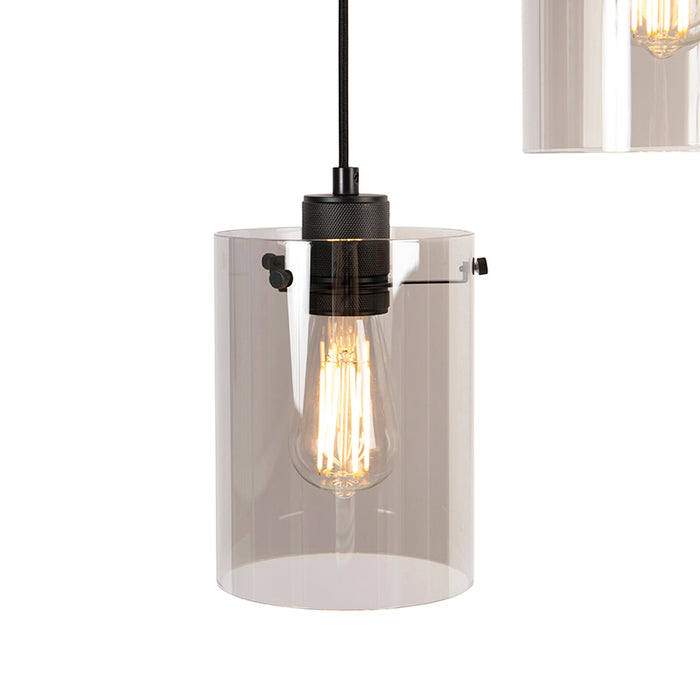 QAZQA Design hanglamp zwart met smoke glas 3-lichts - Dome