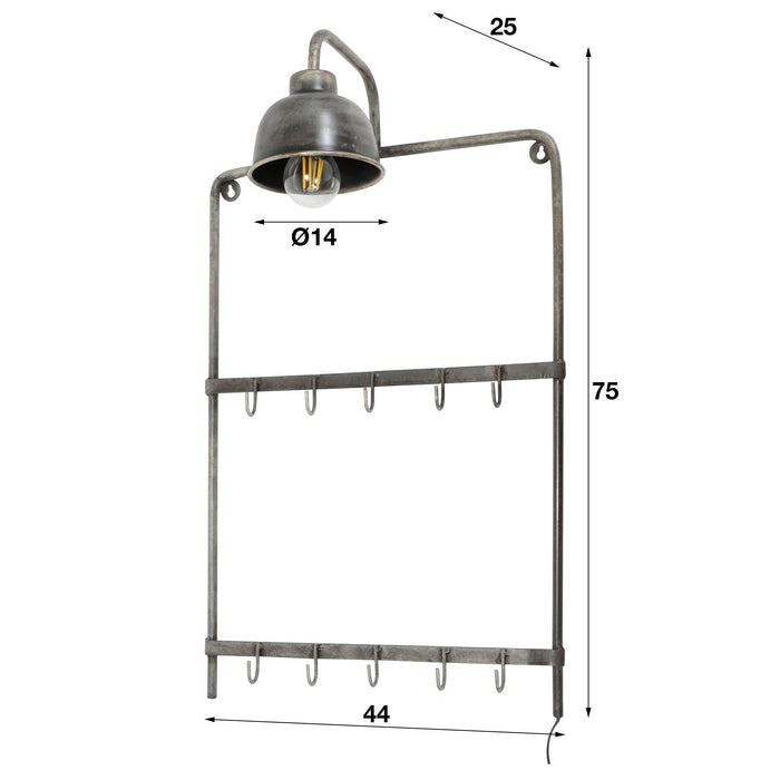 D - Hoyz - Kapstoklamp - Grijs - Wandkapstok met Lamp - 75cm Hoog