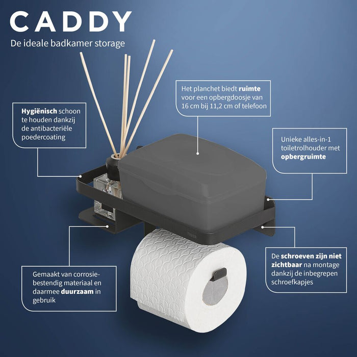 Tiger Caddy Toiletrolhouder met Planchet - Zwart