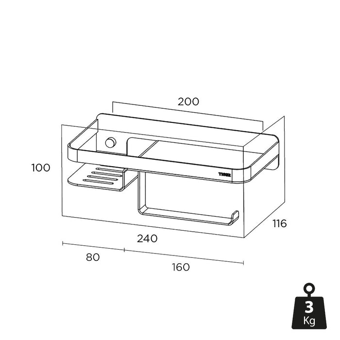 Tiger Caddy Toiletrolhouder met Planchet - Zwart