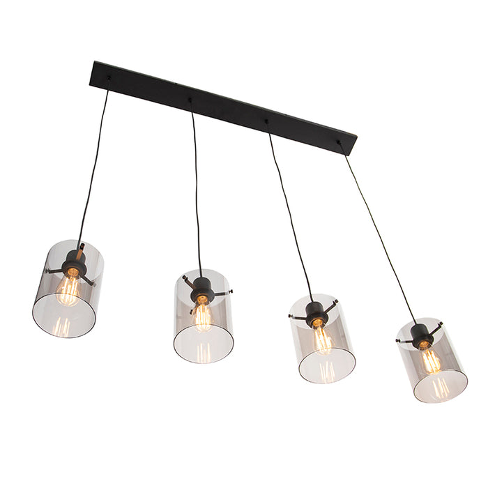 QAZQA Design hanglamp zwart met smoke glas 4-lichts - Dome