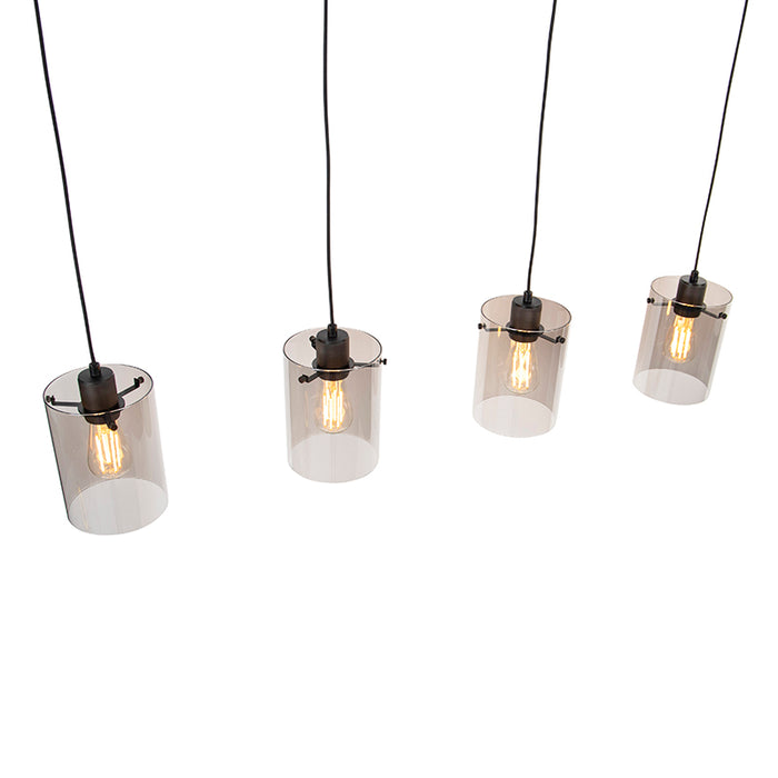 QAZQA Design hanglamp zwart met smoke glas 4-lichts - Dome