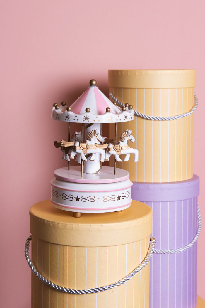 Clayre & Eef Muziekdoosje Ø 11x19 cm Wit Roze Kunststof Paardjes