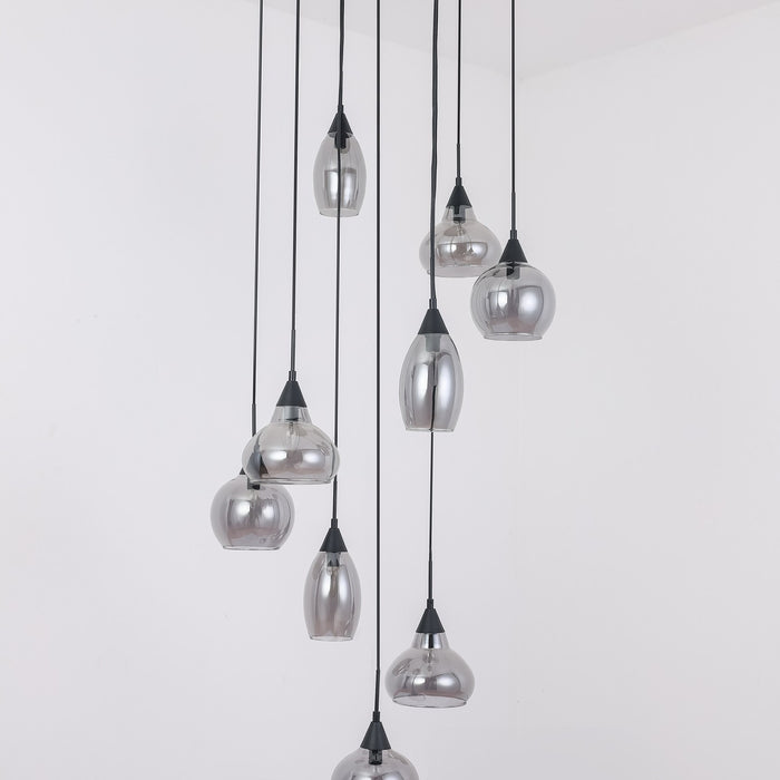 Freelight Hanglamp Macchia Zwart & Smoke Glas 9 Lichts